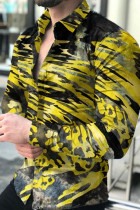 Top con colletto rovesciato con fibbia patchwork stampa casual giallo