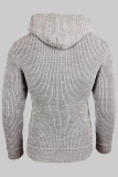 Tops de cuello con capucha de patchwork sólido informal de moda gris claro