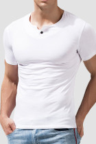 Camiseta de hombre con cuello en O básica sólida informal de moda blanca