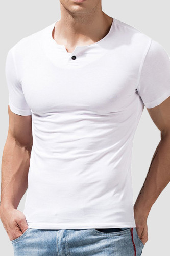 White Fashion Casual Solid Basic O Neck Men's T-shirt