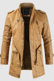 Ropa de abrigo informal de retazos lisos con cremallera y cuello alto marrón