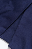 Tibetansk blå Casual Solid Patchwork Spänne Turndown-krage Ytterkläder