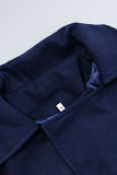 Tibetan Blue Casual Solid Patchwork Buckle Turndown Collar Outerwear