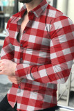 Red Fashion casual estampa xadrez patchwork com fivela gola redonda tops