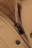 Capispalla kaki casual solido patchwork tasca accessori in metallo decorazione cerniera con cappuccio colletto