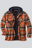 Navy Blue Fashion Casual Plaid Patchwork Hooded Collar Outerwear