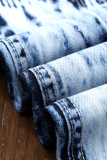 Baby Blue Street Patchwork Ripped Make Old Pantalones de cintura media (sin cinturón)