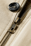 Khaki Casual Solid Pocket Buckle Hooded Collar Outerwear