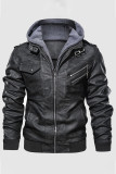 Brown Casual Solid Patchwork Pocket Zipper Hooded Collar Outerwear