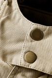 Jordgul Casual Solid Pocket Spänne Hooded Collar Ytterkläder