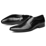 Black Casual Vintage Basic Pointed Leather Shoes