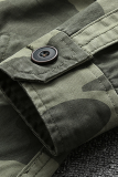 Dark Green Fashion Casual Solid Camouflage Print Buckle Zipper Mandarin Collar Outerwear