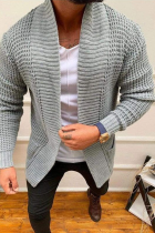 Grey Casual Solid Patchwork Pocket Outerwear