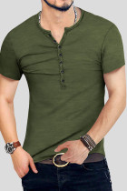 Tops masculinos moda casual verde exército com decote em V básico sólido