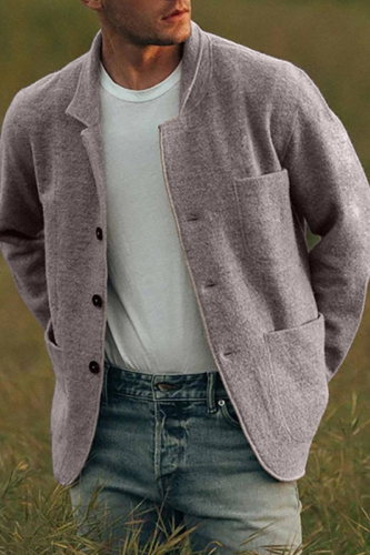 Prendas de abrigo de cuello vuelto con hebilla de bolsillo sólido informal de moda gris claro
