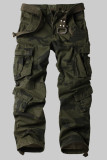 Khaki Casual Solid Patchwork Pocket Straight Straight Solid Color Pants