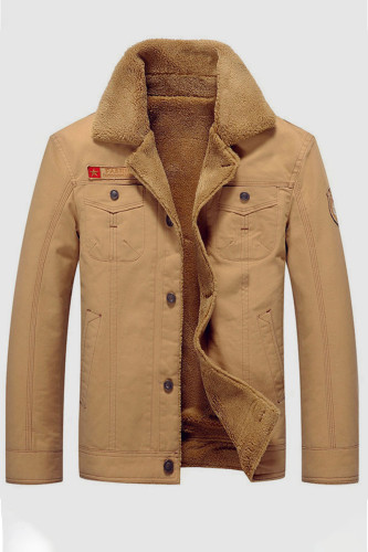 Prendas de abrigo de cuello vuelto con hebilla de patchwork sólido casual de color caqui