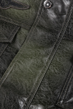 Army Green Fashion Street Solid Pocket Rits Kraag Bovenkleding