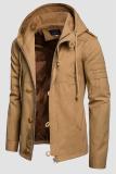 Prendas de abrigo de cuello con capucha y hebilla de cuerda de dibujo sólido informal de moda caqui