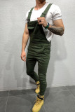 Pantaloni a vita media dritti con patchwork solido alla moda verde militare