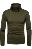 Army Green Fashion Casual Solid Patchwork Basic Turtleneck Tops