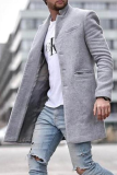 Khaki Fashion Solid Pocket Spänne Turndown krage Ytterkläder