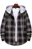 Black Fashion Casual Plaid Make Old Buckle Hooded Collar Outerwear