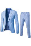 Azul marino Moda Casual Sólido Patchwork Botones Turn-back Collar Prendas de abrigo Tres piezas