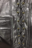 Черная уличная пряжка с перекрестными ремешками и застежкой-молнией с V-образным вырезом Верхняя одежда