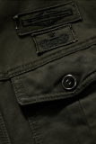 Army Green Fashion Casual Solid Pocket Zipper Mandarin Collar Outerwear