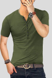 Army Green Fashion Casual Solid Basic V Neck Men's Tops