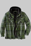 Black Green Fashion Casual Plaid Patchwork Hooded Collar Outerwear