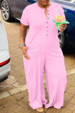 ピンク ファッション カジュアル ソリッド パッチワーク V ネック プラス サイズ ジャンプスーツ