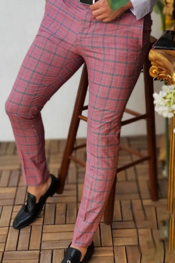Pantaloni a matita a vita media con patchwork scozzese casual alla moda rosso