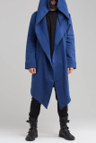 Blue Casual Solid Patchwork Pocket Hooded Collar Outerwear