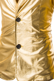 Prendas de abrigo con cuello vuelto y hebilla de parches lisos informales de moda dorada