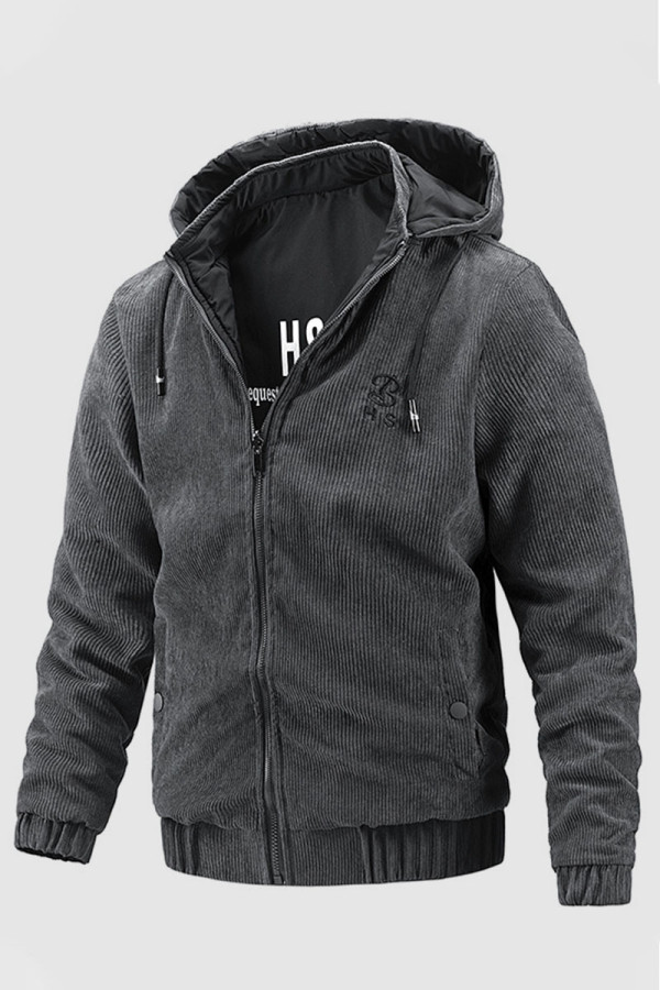 Dark Gray Casual Solid Patchwork Zipper Hooded Collar Outerwear