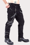 Cadenas de retazos de punk callejero negro sin cinturón Cremallera Pantalones de retazos rectos negros
