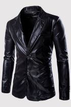 Prendas de abrigo con cuello vuelto y hebilla de parches lisos casuales de moda negro negro