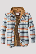 Multicolor Fashion Casual Striped Patchwork Pocket Hooded Collar Outerwear
