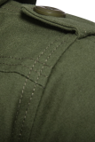 Prendas de abrigo de cuello con capucha y hebilla de cuerda de dibujo sólido informal de moda verde militar