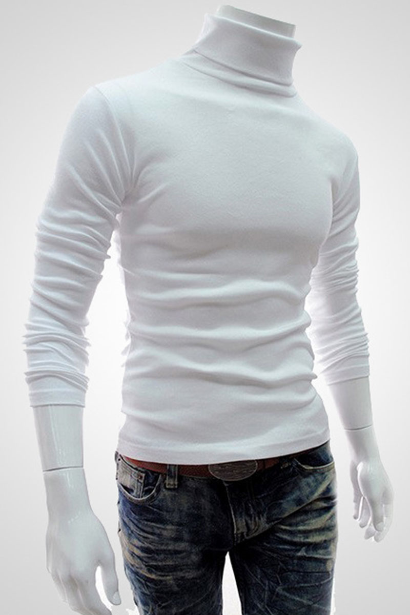 

White Casual Solid Split Joint Turtleneck Tops