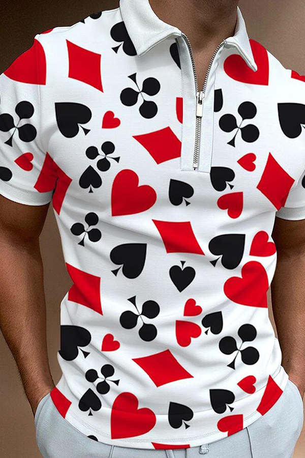 

Multicolor Fashion Casual Print Split Joint Zipper POLO collar Tops