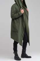 Ropa de abrigo casual sólido patchwork bolsillo con capucha cuello verde