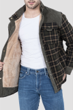 Coffee Casual Plaid Patchwork Buckle Turndown Collar Outerwear