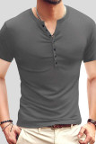 Army Green Fashion Casual Solid Basic V Neck Men's Tops