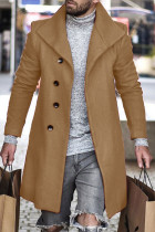Khaki Fashion Casual Solid Cardigan Turndown Collar Outerwear
