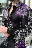 Black Silver Fashion Print Patchwork Buckle Turndown Collar Tops