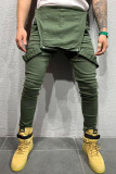 Armeegrüne, modische, lässige, solide, gerade Patchwork-Hose mit mittlerer Taille