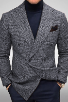 Grey Fashion Casual Plaid Patchwork Buckle Turn-back Collar Outerwear